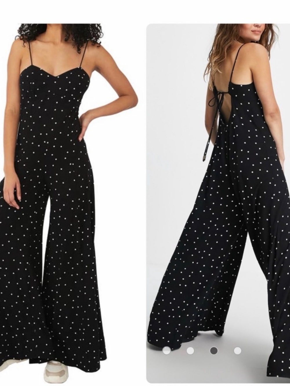 Free People Black Polka Dot Wide-Leg Halter Jumpsuit